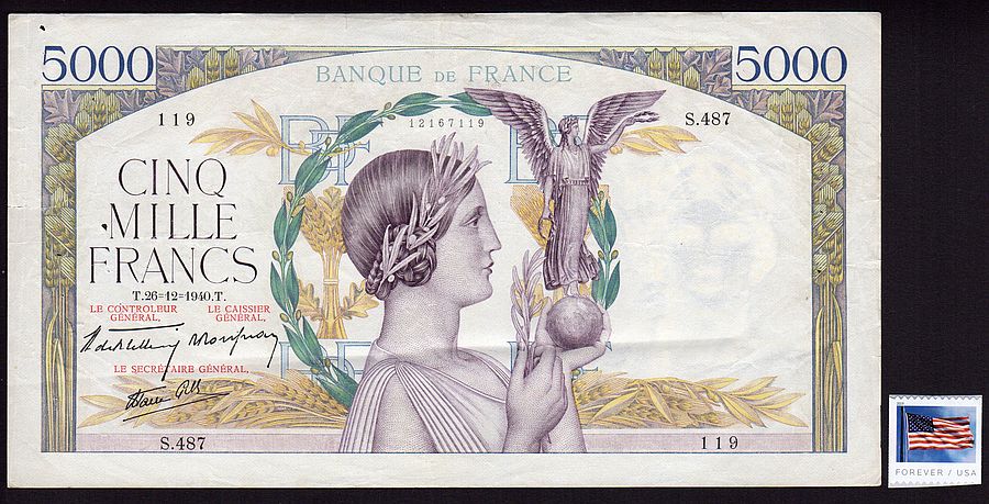France, P-97a, Banque De France 1940, 5000 Francs